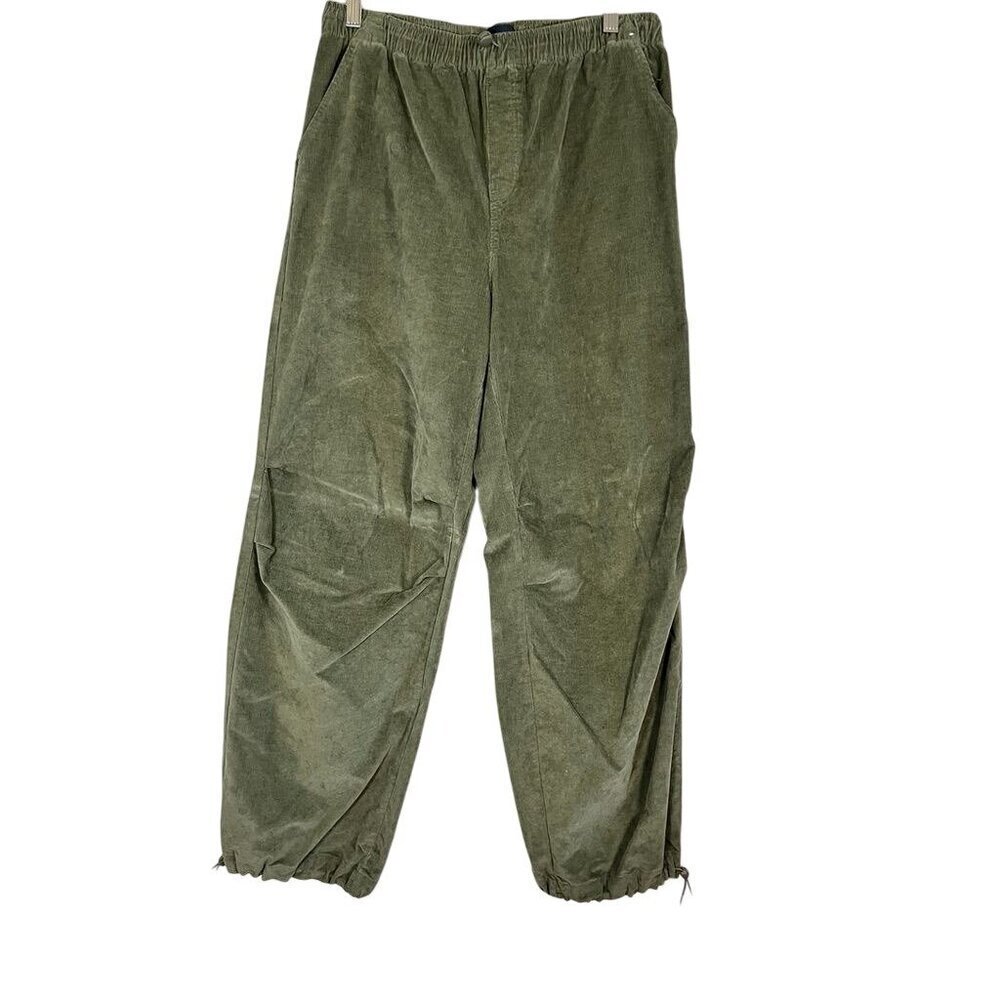 Aeropostale‎ Corduroy Parachute Pant Green M Wide Leg Baggy Grunge Cargo Skater